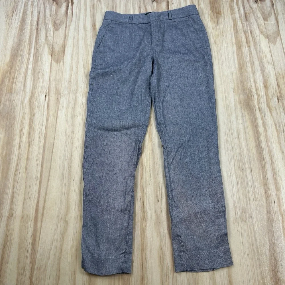 Banana Republic Avery Pants Womens Size 4L Long Blue Linen Blend Trousers